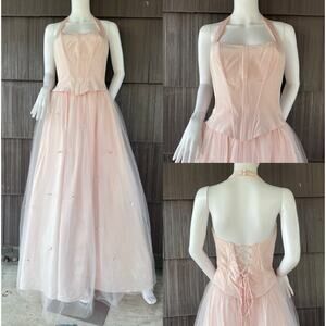 🔥Vintage Masquerade Halter Neck Tulle Romantic Barbie Coquette Party Dress 4/6